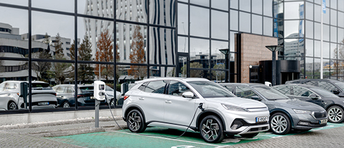 E-Autos stehen auf einem Parkplatz